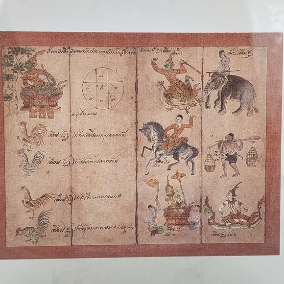 Framed Brahma Jati Siamese Horoscope Art Print in Bamboo Style Frame - Picture 2 of 13